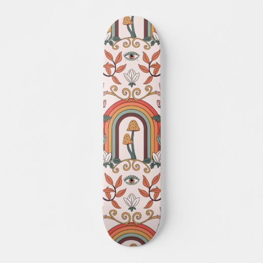 Rainbow and Mushrooms Art Noveau Pattern Skateboard (Vorne)