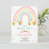 Rainbow and star birthday invite einladung (Stehend Vorderseite)