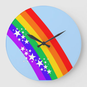 Rainbow and Stars Große Wanduhr