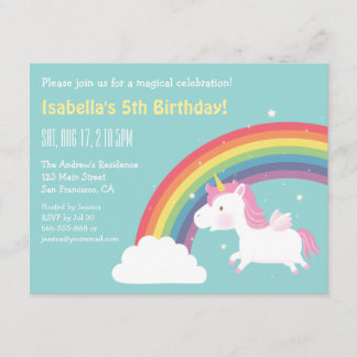 Rainbow and Unicorn Girls Geburtstagsparty Einladung