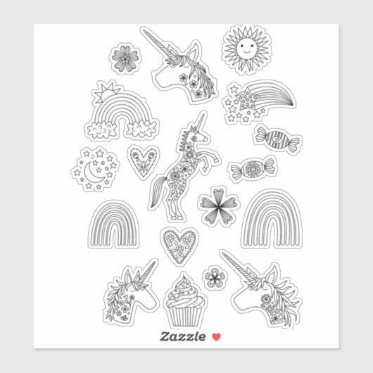Rainbow and Unicorn Line Zeichnend Kunst Aufkleber (Blatt)