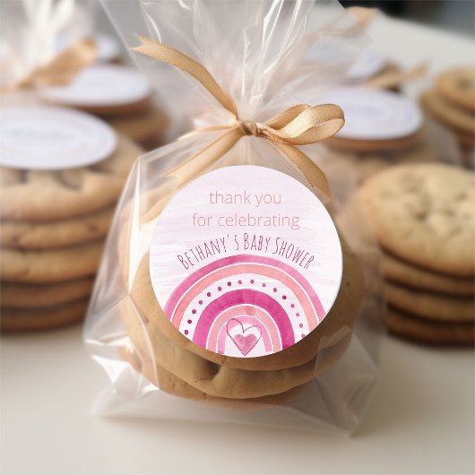 Rainbow and Watercolor Wash Pink Vielen Dank Runder Aufkleber