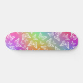 Rainbow and White Butterfly Motif Pattern Skateboard (Horizontal)