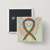 Rainbow Angel Awareness Ribbon Custom Art Buttone Button (Vorne & Hinten)