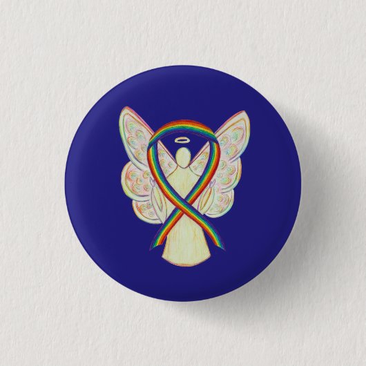 Rainbow Angel Awareness Ribbon Custom Art Buttone Button (Vorderseite)