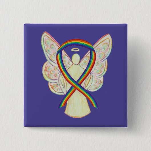Rainbow Angel Awareness Ribbon Custom Art Buttone Button (Vorderseite)