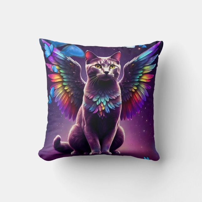 Rainbow Angel Cat Kissen (Vorderseite)
