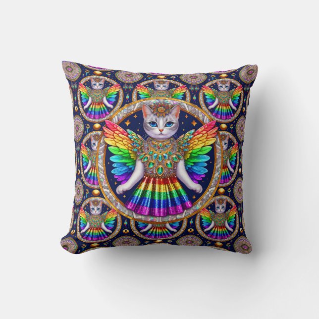 Rainbow Angel Cat Kissen (Vorderseite)