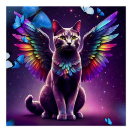 Rainbow Angel Cat Poster
