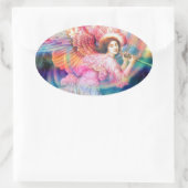 Rainbow Angel Ovaler Aufkleber (Tasche)