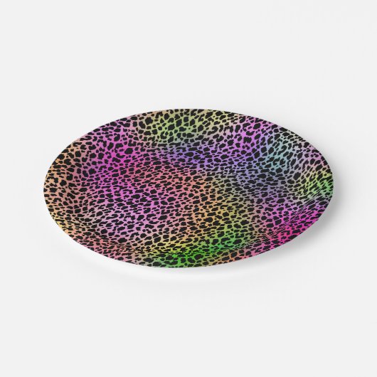 Rainbow Animal Print Pappteller (Schrägansicht)