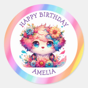 Rainbow Anime Welppy Birthday Cake Personalisiert Runder Aufkleber