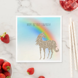 Rainbow Aqua Ombre Gold Glitzer Unicorn Serviette