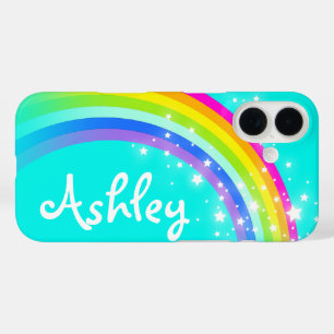 Rainbow aqua sky bunt individuelle Name iPhone 16 Hülle