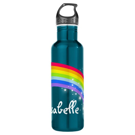 Rainbow aquamarin Blue Kids individuelle Name Drin Trinkflasche (Vorderseite)