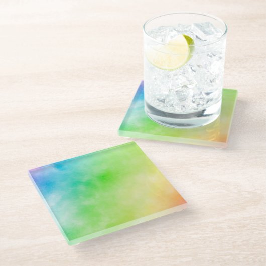 Rainbow Aquarellmalerei Glasuntersetzer (Schrägansicht)