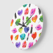 Rainbow Aquarellpalme Blätter Button Kiss Lippenst Große Wanduhr (Winkel)