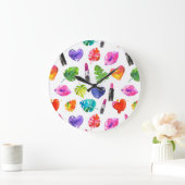 Rainbow Aquarellpalme Blätter Button Kiss Lippenst Große Wanduhr (Zuhause)
