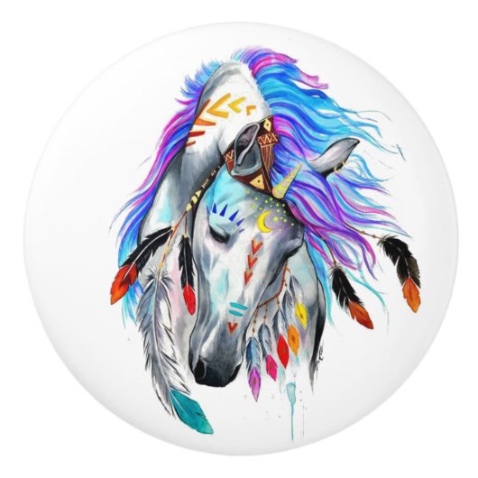 Rainbow-Aquarellpferd Keramikknauf (Vorderseite)