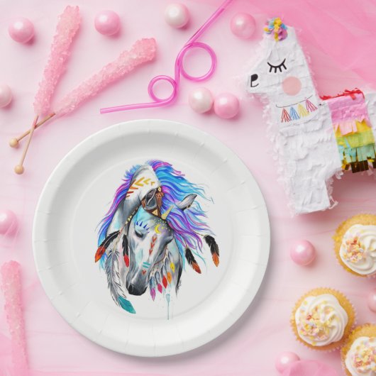 Rainbow-Aquarellpferd Pappteller (Party)