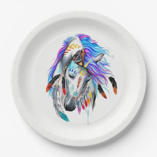 Rainbow-Aquarellpferd Pappteller (Vorderseite)