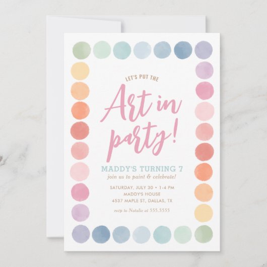 Rainbow Art Birthday Party Einladung (Vorderseite)