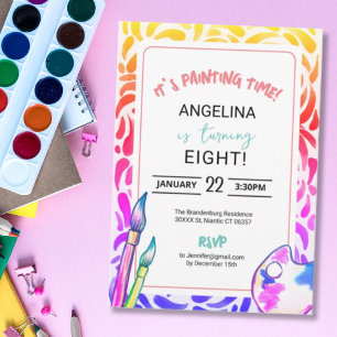 Rainbow Art Painting Birthday Party Girl Einladung