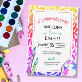 Rainbow Art Painting Birthday Party Girl Einladung