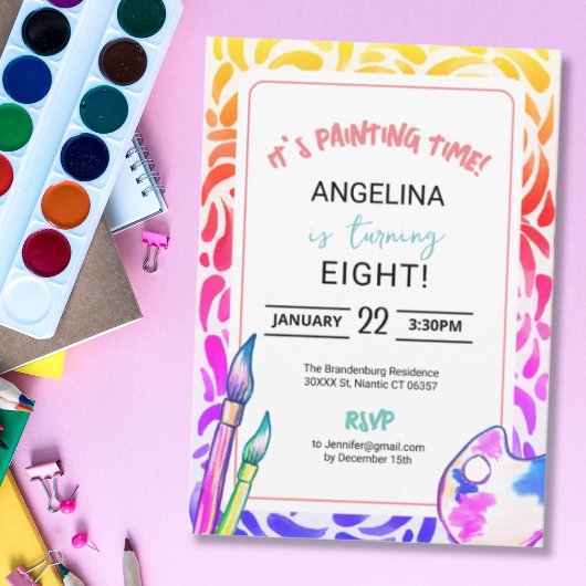 Rainbow Art Painting Birthday Party Girl Einladung