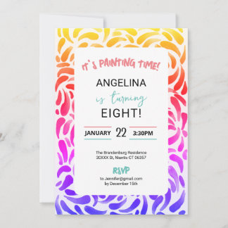 Rainbow Art Painting Birthday Party Girl Einladung