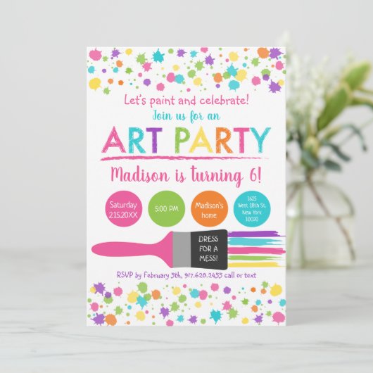 Rainbow Art Party Dresden für Messe Birthday Einladung (Stehend Vorderseite)