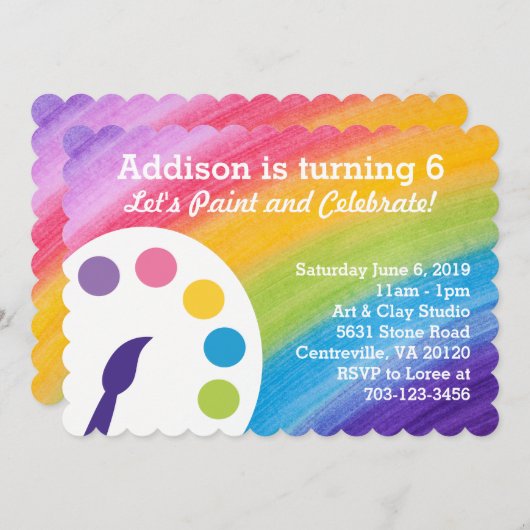 Rainbow Art Party Einladung (Vorne/Hinten)