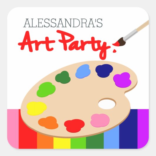 Rainbow Artist Palette Malerei Geburtstagspartei Quadratischer Aufkleber (Vorderseite)