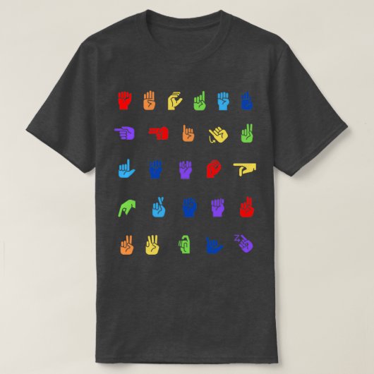 Rainbow ASL Alphabet Muster T-Shirt (Design vorne)