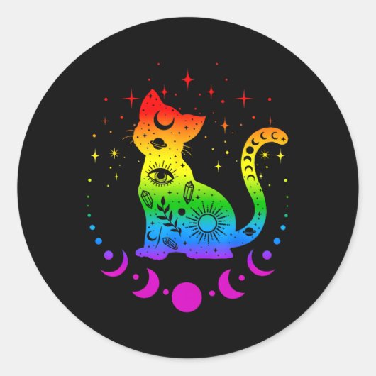 Rainbow Astrologie Kat Lgbt Gay Pride Flag Runder Aufkleber (Vorderseite)