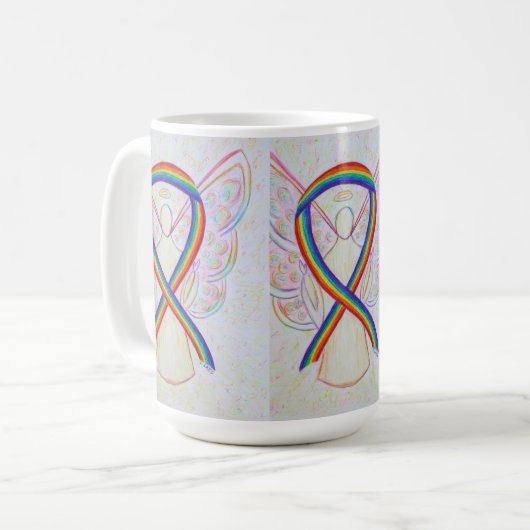 Rainbow Awareness Ribbon Angel Art Tasse (Vorderseite Links)