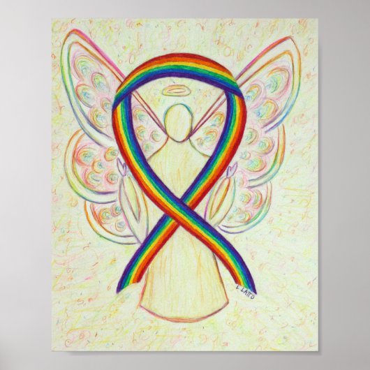 Rainbow Awareness Ribbon Angel Poster Art Print (Vorne)