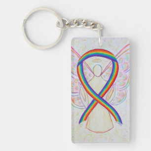 Rainbow Awareness Ribbon Angel Schlüsselkette Schlüsselanhänger