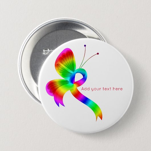 Rainbow Awareness Ribbon Butterfly Button (Vorne & Hinten)