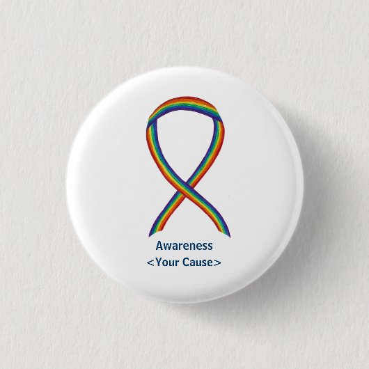Rainbow Awareness Ribbon Custom Art Buttone Button (Vorderseite)