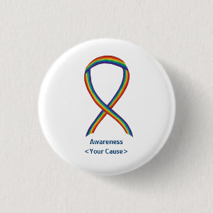 Rainbow Awareness Ribbon Custom Art Buttone Button