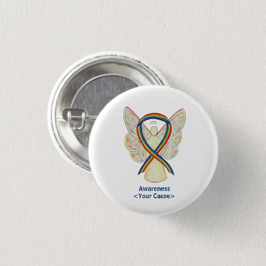 Rainbow Awareness Ribbon Engel Custom Art Buttone Button (Vorne & Hinten)