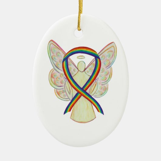 Rainbow Awareness Ribbon Engel Custom Art Keramik Ornament (Vorne)
