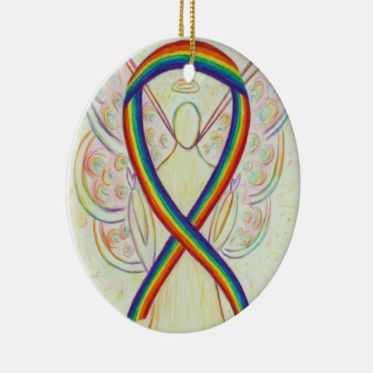 Rainbow Awareness Ribbon Engel Custom Art Keramik Ornament (Rechts)