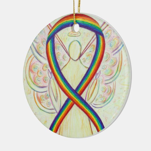 Rainbow Awareness Ribbon Engel Custom Art Keramik Ornament (Links)