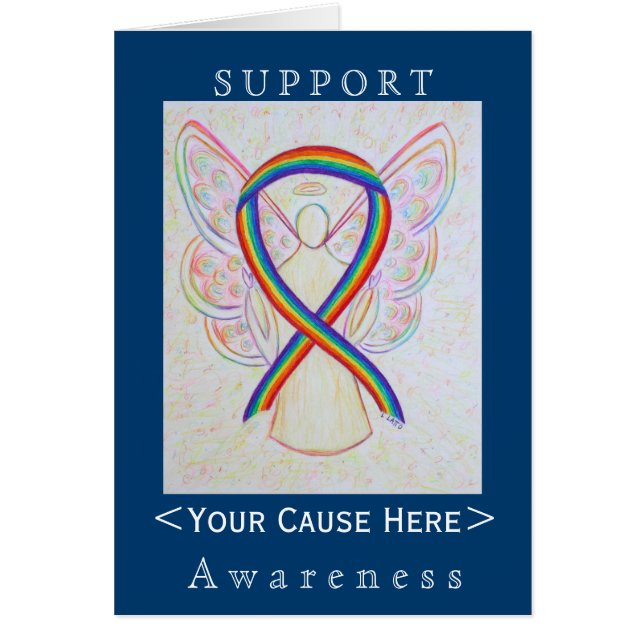 Rainbow Awareness Ribbon Engel Customized Card (Vorne)
