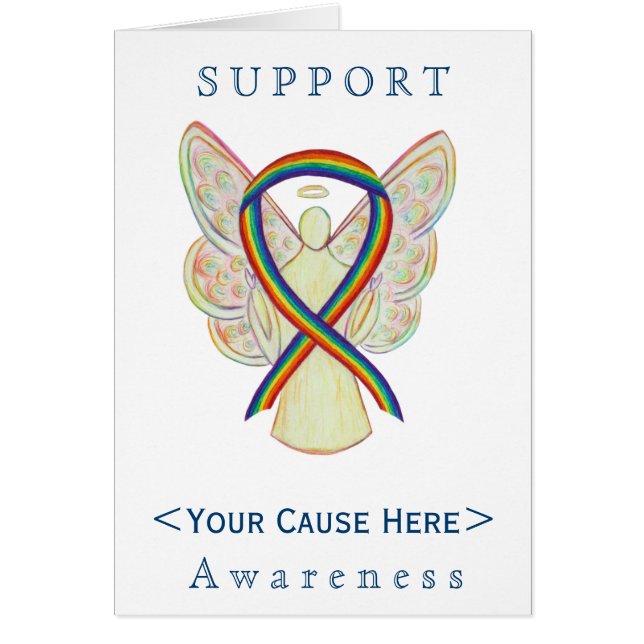 Rainbow Awareness Ribbon Engel Customized Card (Vorne)
