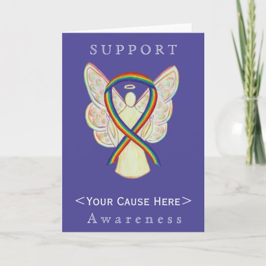 Rainbow Awareness Ribbon Engel Customized Card Karte (Vorderseite)