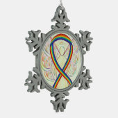 Rainbow Awareness Ribbon Engel Maßgeschneiderte Ei Schneeflocken Zinn-Ornament (Links)