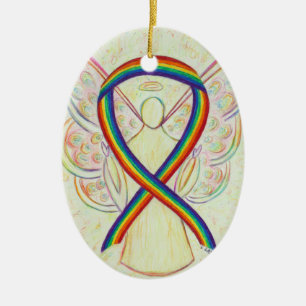Rainbow Awareness Ribbon Engel Pendant Ornament
